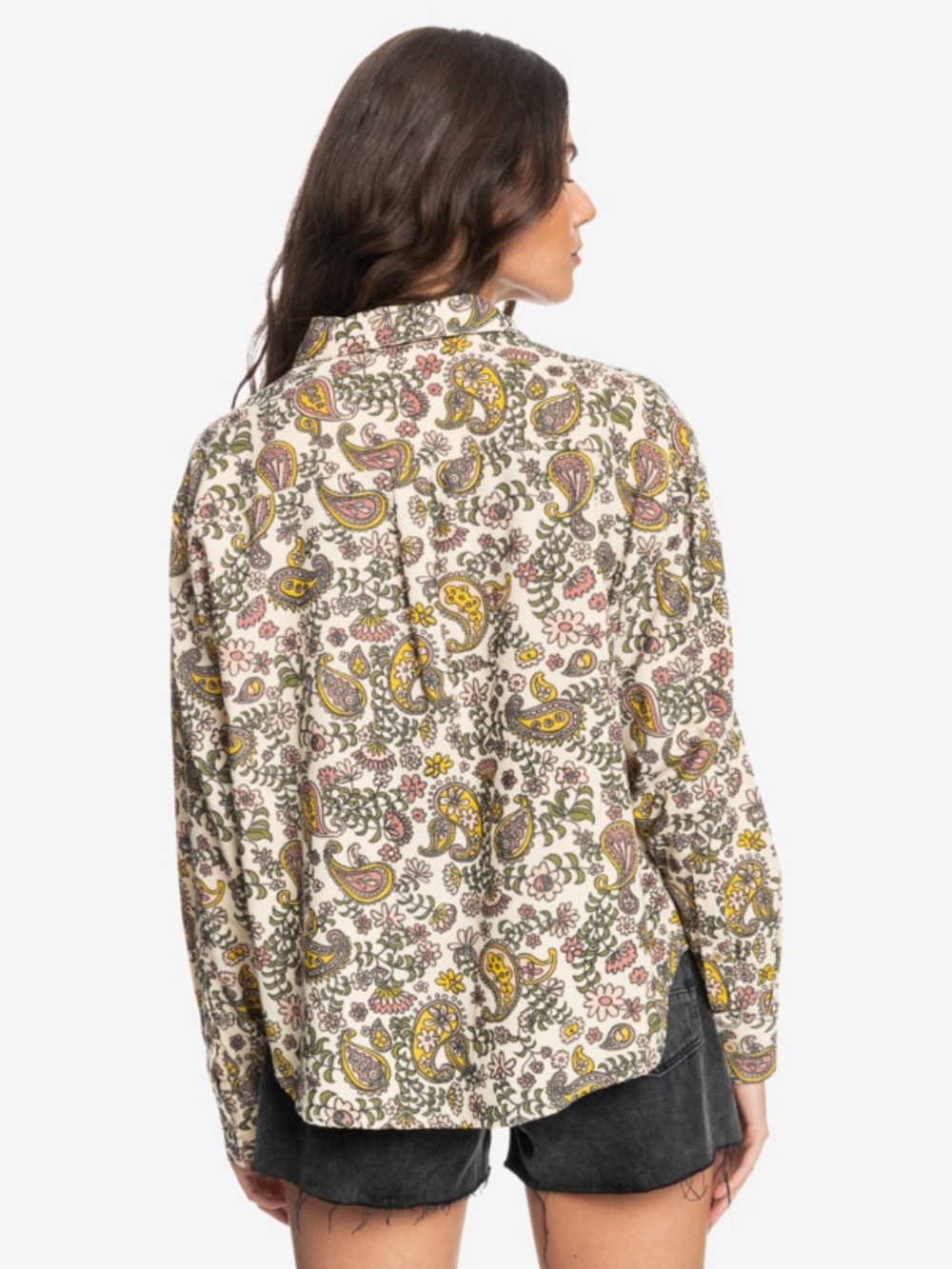 Quiksilver Corduroy Paisley Peace Print Boyfriend Button Down 100% Cotton XS - Picture 6 of 8